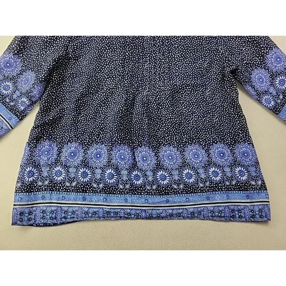 Boden Women 10 Navy Floral Blouse Pin Tucked Front Sheer 3/4 Sleeve Cottage Core - Picture 5 of 11